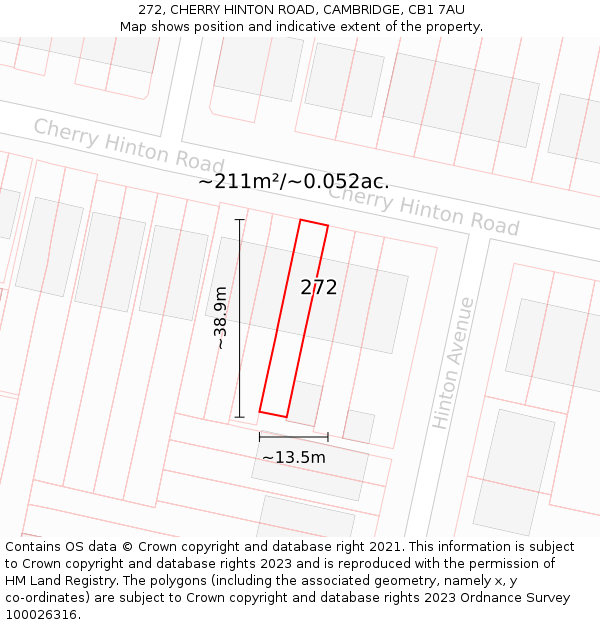272, CHERRY HINTON ROAD, CAMBRIDGE, CB1 7AU: Plot and title map