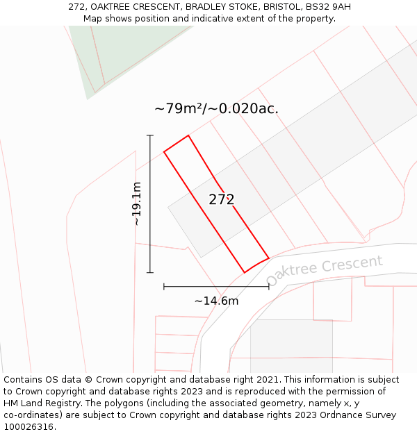 272, OAKTREE CRESCENT, BRADLEY STOKE, BRISTOL, BS32 9AH: Plot and title map