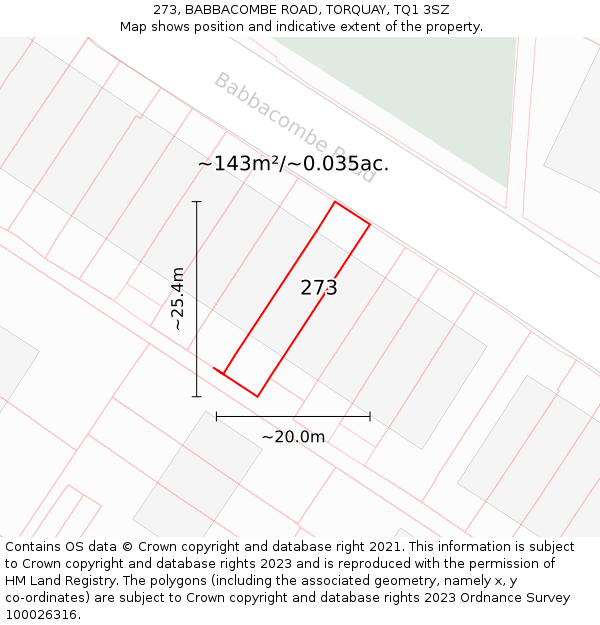 273, BABBACOMBE ROAD, TORQUAY, TQ1 3SZ: Plot and title map