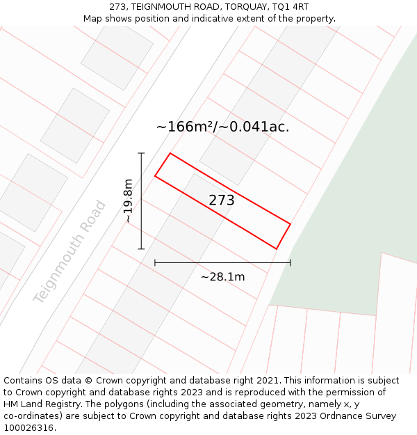 273, TEIGNMOUTH ROAD, TORQUAY, TQ1 4RT: Plot and title map