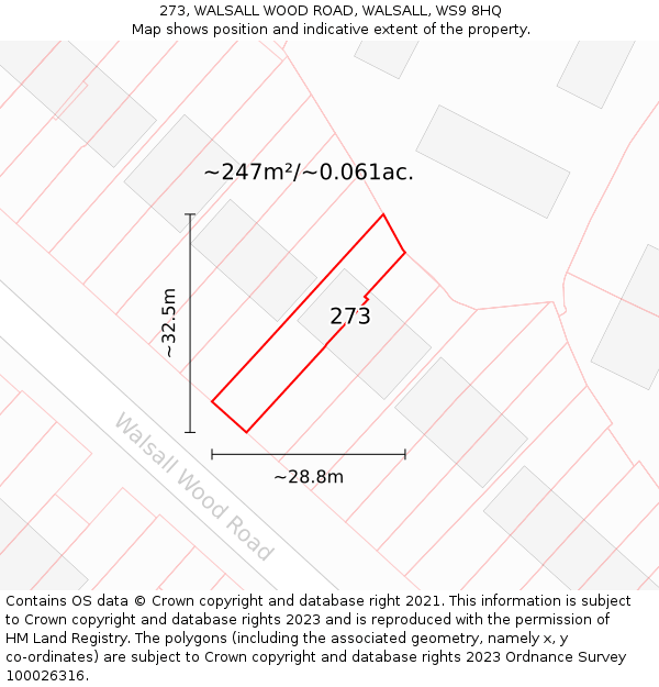 273, WALSALL WOOD ROAD, WALSALL, WS9 8HQ: Plot and title map