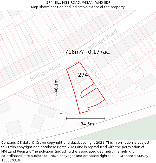 274, BILLINGE ROAD, WIGAN, WN5 8DF: Plot and title map