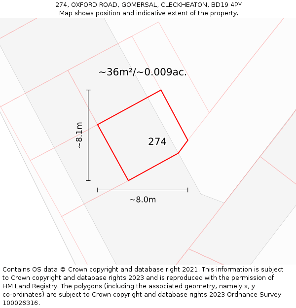 274, OXFORD ROAD, GOMERSAL, CLECKHEATON, BD19 4PY: Plot and title map