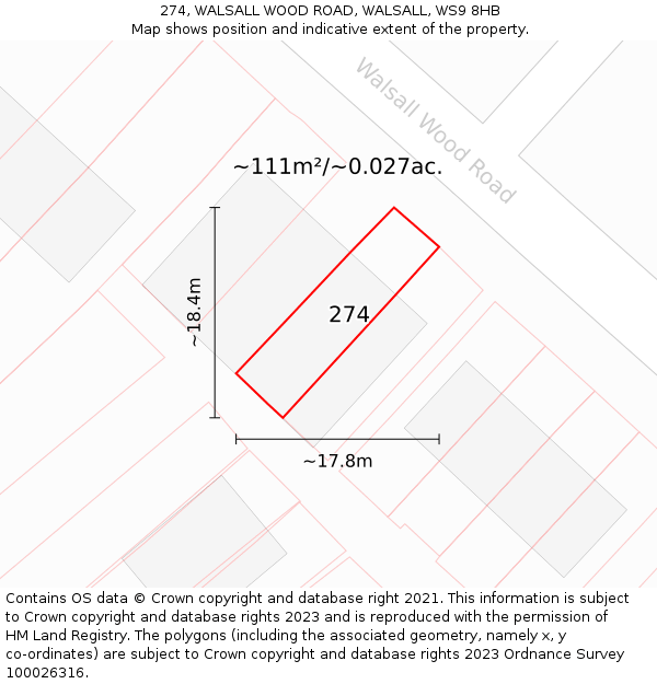 274, WALSALL WOOD ROAD, WALSALL, WS9 8HB: Plot and title map