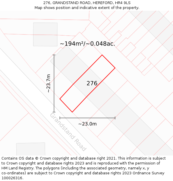 276, GRANDSTAND ROAD, HEREFORD, HR4 9LS: Plot and title map