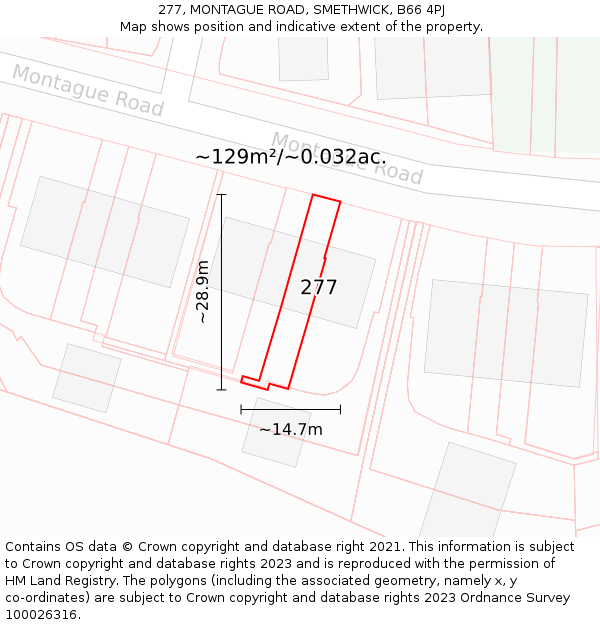 277, MONTAGUE ROAD, SMETHWICK, B66 4PJ: Plot and title map