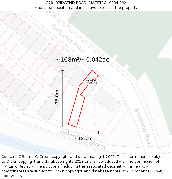 278, BRIDGEND ROAD, MAESTEG, CF34 0AX: Plot and title map