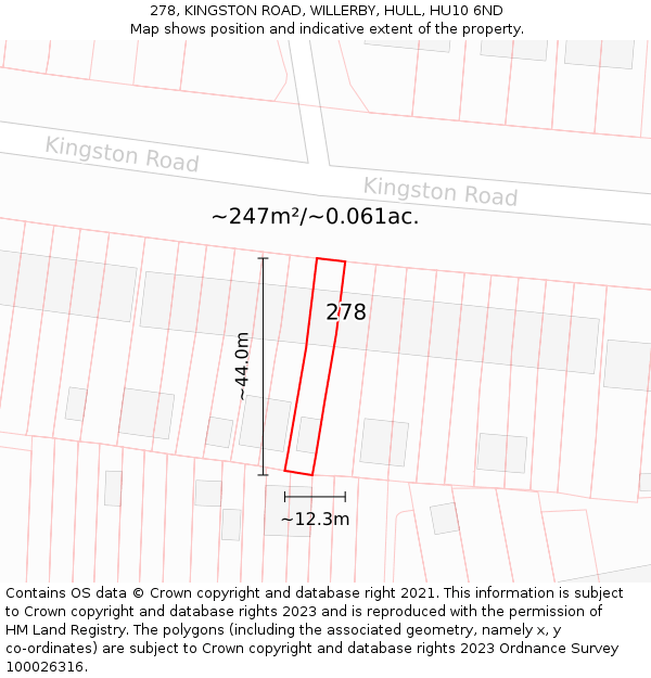 278, KINGSTON ROAD, WILLERBY, HULL, HU10 6ND: Plot and title map