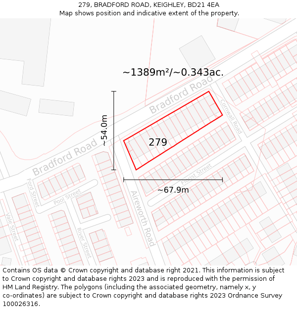 279, BRADFORD ROAD, KEIGHLEY, BD21 4EA: Plot and title map