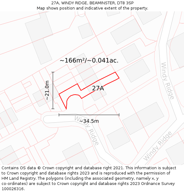 27A, WINDY RIDGE, BEAMINSTER, DT8 3SP: Plot and title map