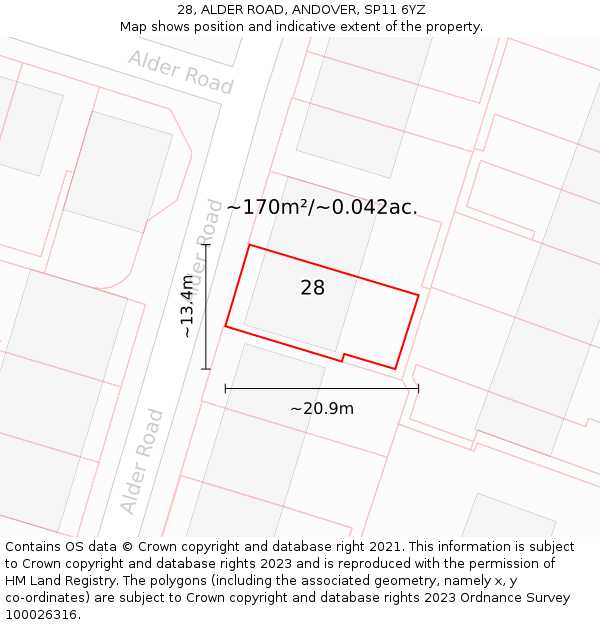28, ALDER ROAD, ANDOVER, SP11 6YZ: Plot and title map