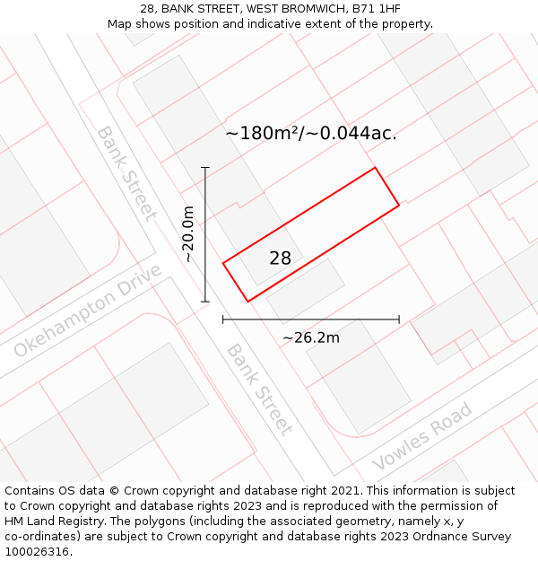 28, BANK STREET, WEST BROMWICH, B71 1HF: Plot and title map
