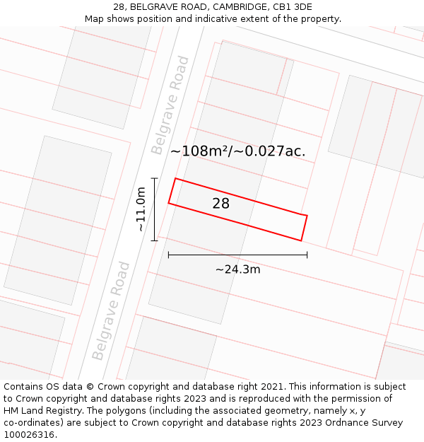 28, BELGRAVE ROAD, CAMBRIDGE, CB1 3DE: Plot and title map