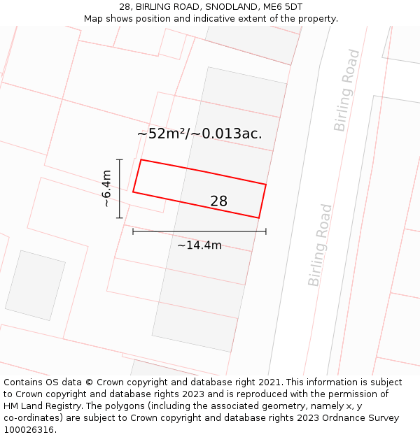 28, BIRLING ROAD, SNODLAND, ME6 5DT: Plot and title map