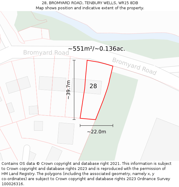 28, BROMYARD ROAD, TENBURY WELLS, WR15 8DB: Plot and title map