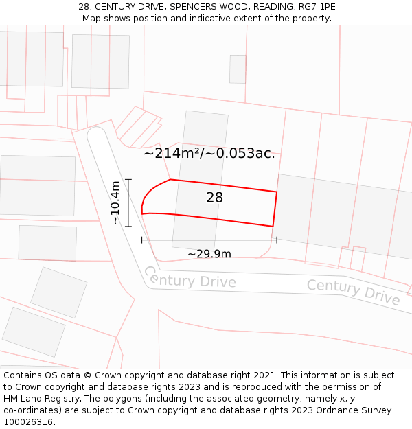 28, CENTURY DRIVE, SPENCERS WOOD, READING, RG7 1PE: Plot and title map