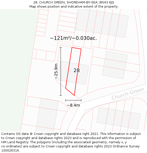 28, CHURCH GREEN, SHOREHAM-BY-SEA, BN43 6JQ: Plot and title map