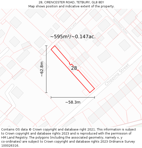 28, CIRENCESTER ROAD, TETBURY, GL8 8EY: Plot and title map