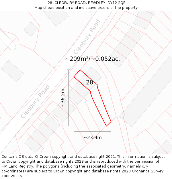 28, CLEOBURY ROAD, BEWDLEY, DY12 2QF: Plot and title map