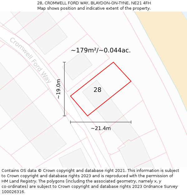 28, CROMWELL FORD WAY, BLAYDON-ON-TYNE, NE21 4FH: Plot and title map