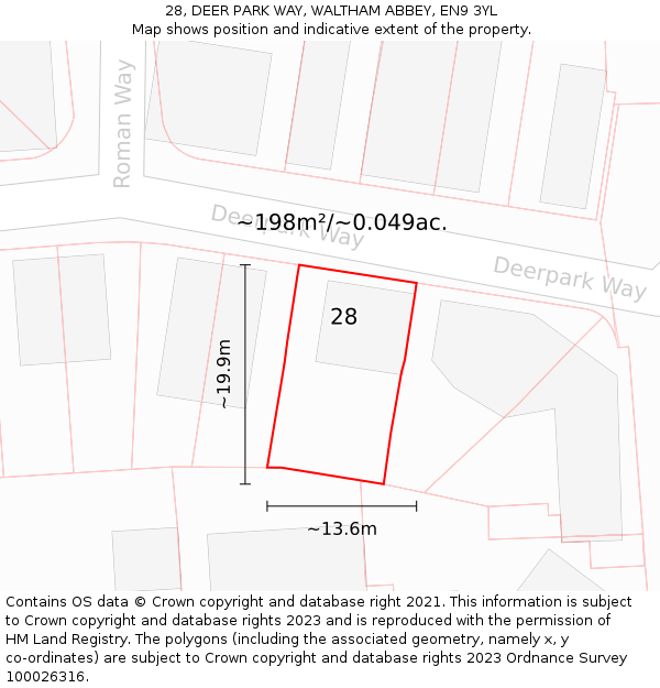 28, DEER PARK WAY, WALTHAM ABBEY, EN9 3YL: Plot and title map