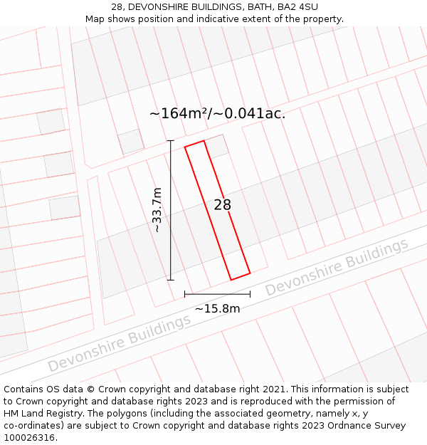 28, DEVONSHIRE BUILDINGS, BATH, BA2 4SU: Plot and title map