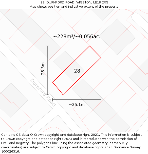 28, DURNFORD ROAD, WIGSTON, LE18 2RG: Plot and title map