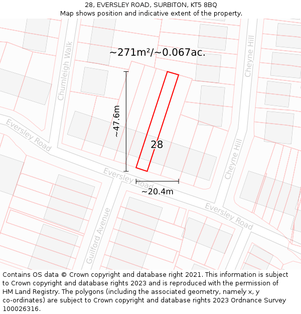 28, EVERSLEY ROAD, SURBITON, KT5 8BQ: Plot and title map
