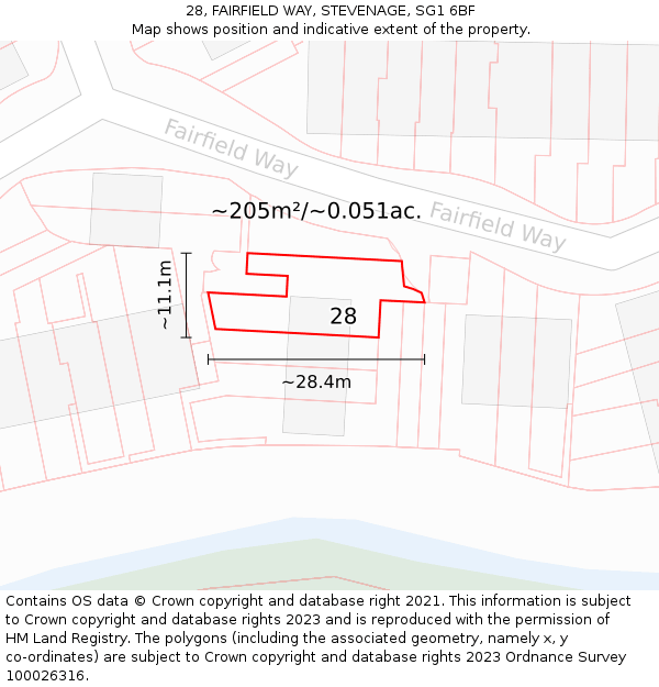 28, FAIRFIELD WAY, STEVENAGE, SG1 6BF: Plot and title map