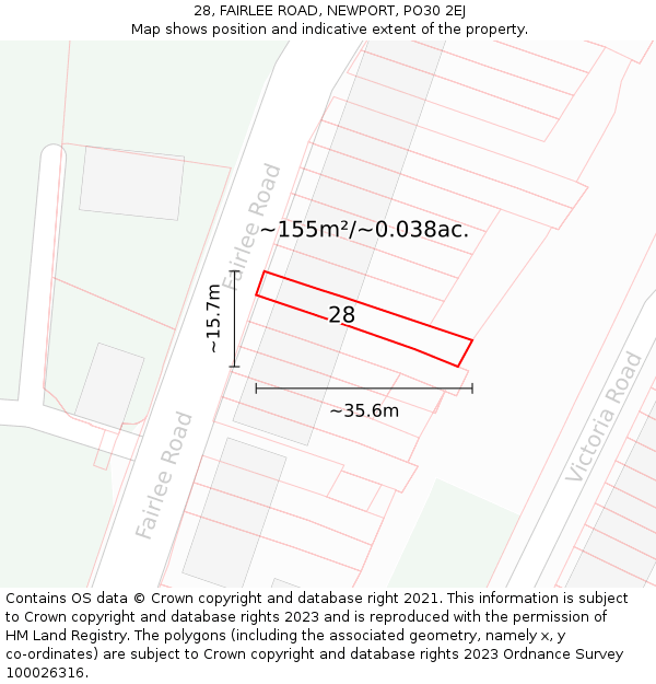 28, FAIRLEE ROAD, NEWPORT, PO30 2EJ: Plot and title map
