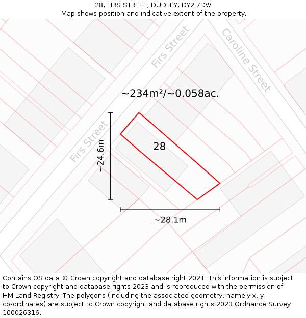 28, FIRS STREET, DUDLEY, DY2 7DW: Plot and title map