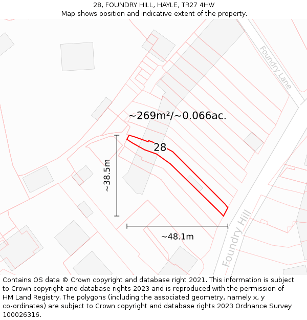 28, FOUNDRY HILL, HAYLE, TR27 4HW: Plot and title map
