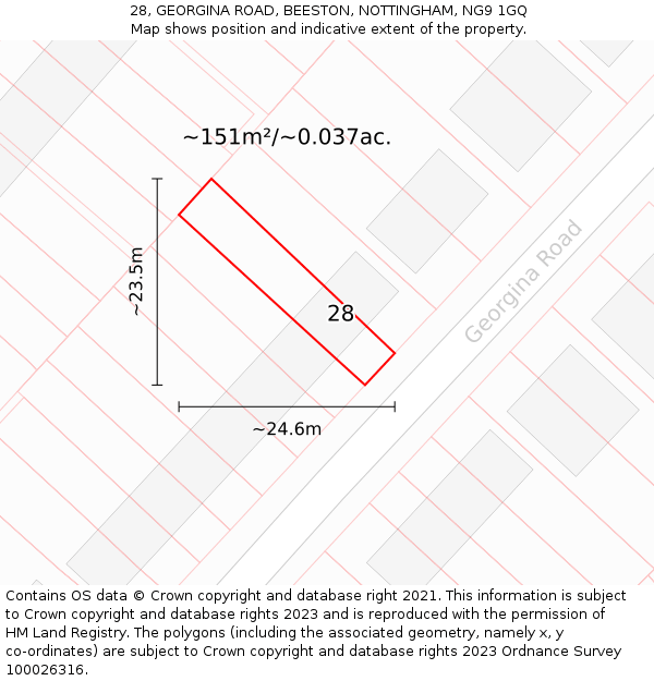 28, GEORGINA ROAD, BEESTON, NOTTINGHAM, NG9 1GQ: Plot and title map