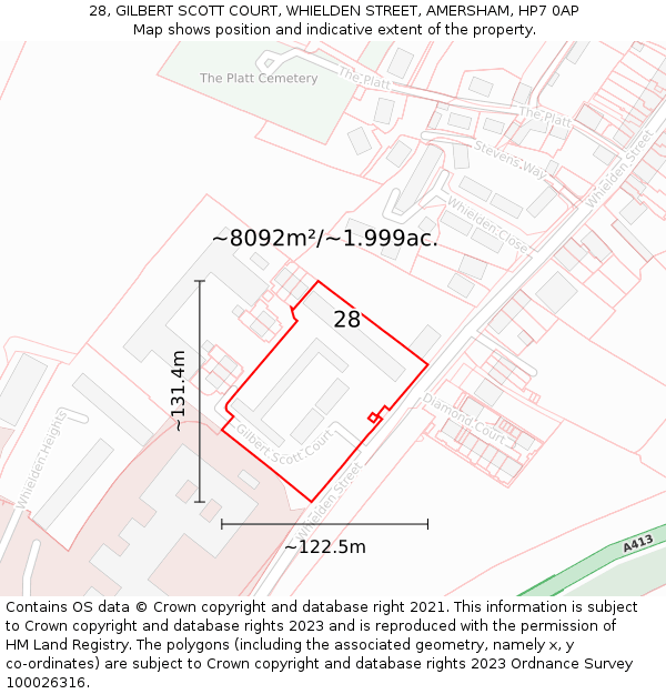 28, GILBERT SCOTT COURT, WHIELDEN STREET, AMERSHAM, HP7 0AP: Plot and title map