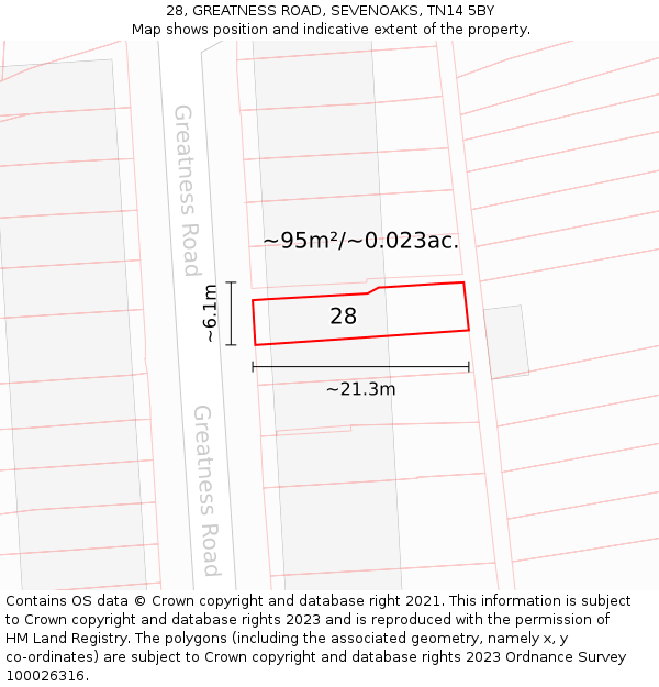 28, GREATNESS ROAD, SEVENOAKS, TN14 5BY: Plot and title map