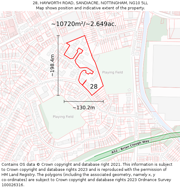 28, HAYWORTH ROAD, SANDIACRE, NOTTINGHAM, NG10 5LL: Plot and title map