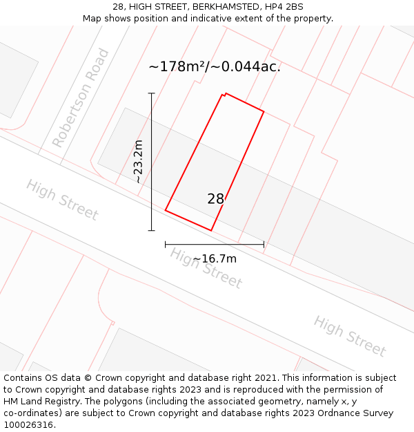 28, HIGH STREET, BERKHAMSTED, HP4 2BS: Plot and title map