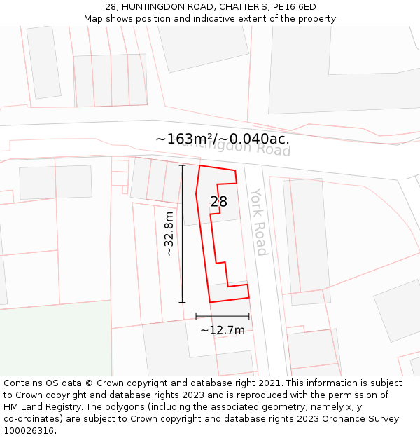 28, HUNTINGDON ROAD, CHATTERIS, PE16 6ED: Plot and title map