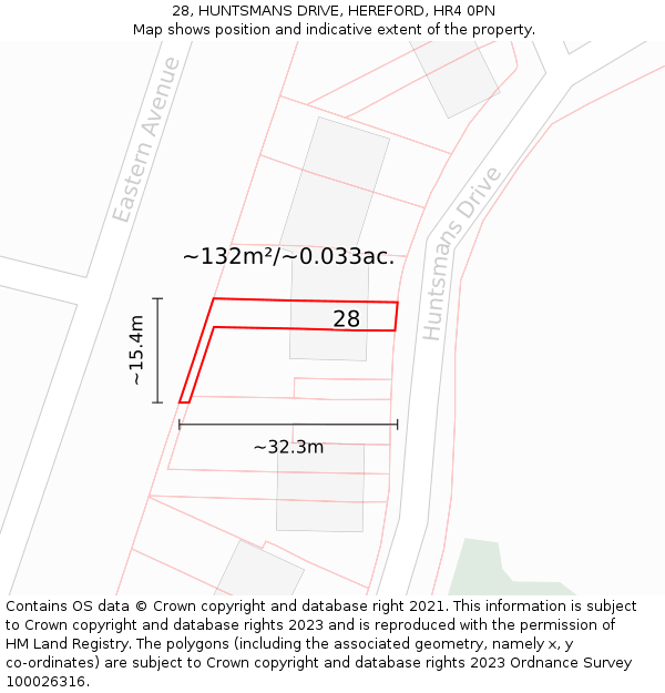 28, HUNTSMANS DRIVE, HEREFORD, HR4 0PN: Plot and title map