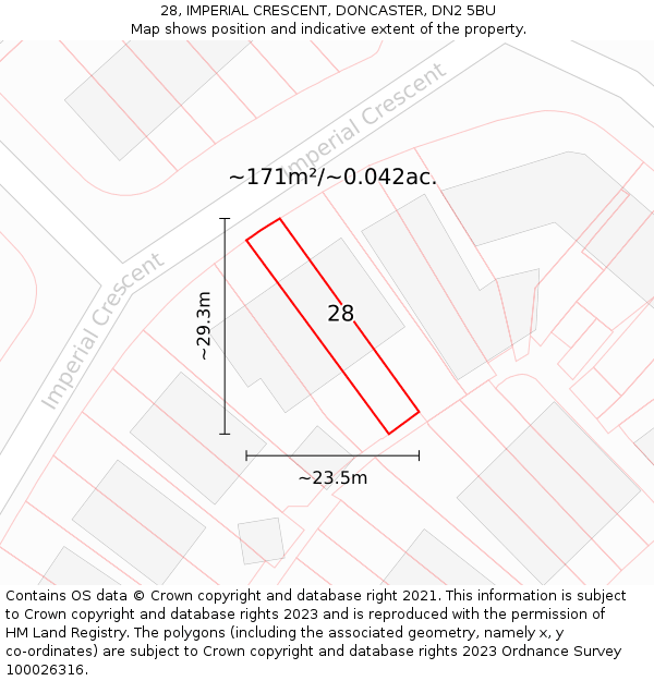 28, IMPERIAL CRESCENT, DONCASTER, DN2 5BU: Plot and title map
