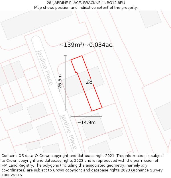 28, JARDINE PLACE, BRACKNELL, RG12 8EU: Plot and title map