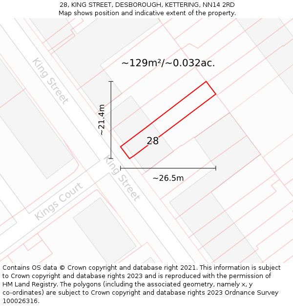 28, KING STREET, DESBOROUGH, KETTERING, NN14 2RD: Plot and title map