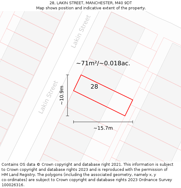 28, LAKIN STREET, MANCHESTER, M40 9DT: Plot and title map