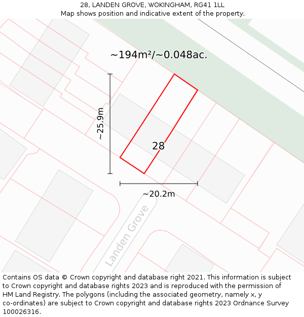 28, LANDEN GROVE, WOKINGHAM, RG41 1LL: Plot and title map