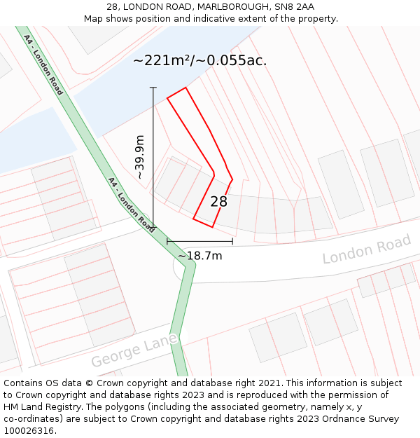 28, LONDON ROAD, MARLBOROUGH, SN8 2AA: Plot and title map