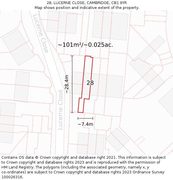 28, LUCERNE CLOSE, CAMBRIDGE, CB1 9YR: Plot and title map