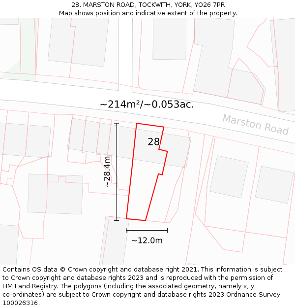 28, MARSTON ROAD, TOCKWITH, YORK, YO26 7PR: Plot and title map