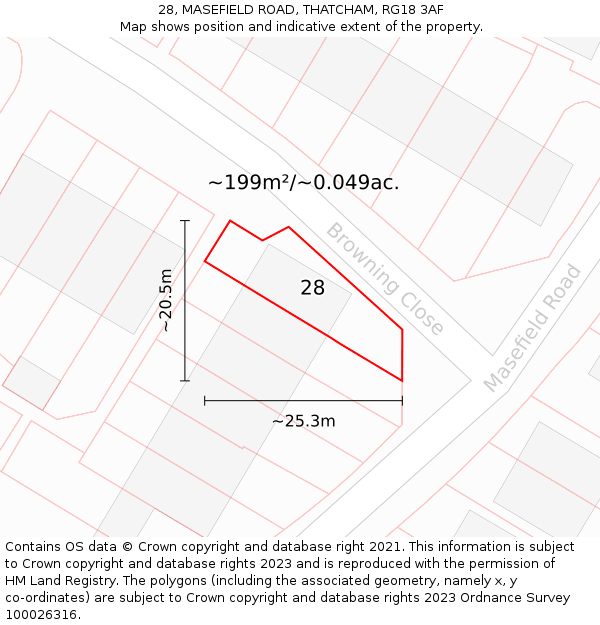28, MASEFIELD ROAD, THATCHAM, RG18 3AF: Plot and title map