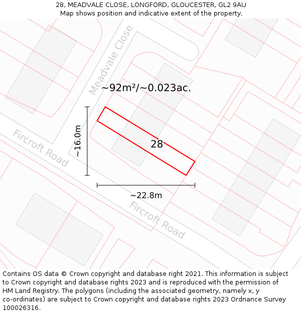 28, MEADVALE CLOSE, LONGFORD, GLOUCESTER, GL2 9AU: Plot and title map