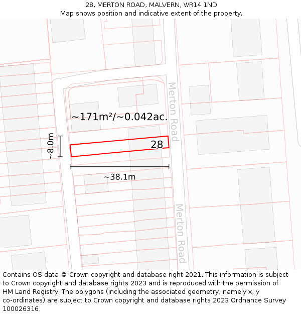 28, MERTON ROAD, MALVERN, WR14 1ND: Plot and title map